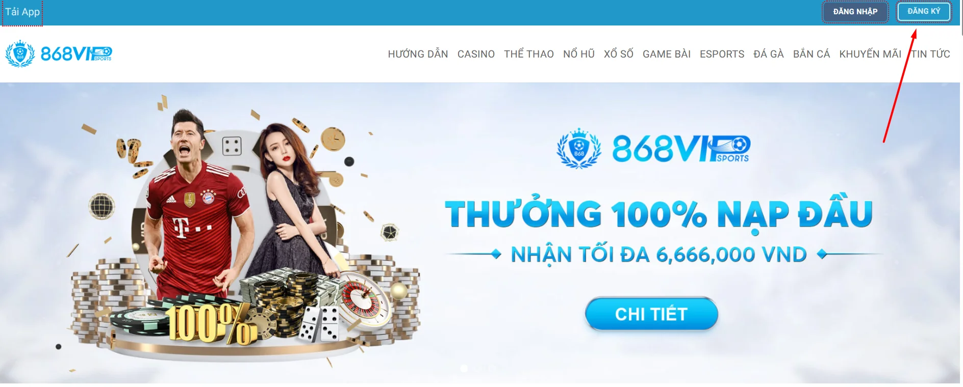 Vào trang chủ của 868h.club và chọn đăng ký