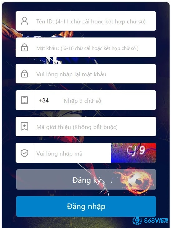 Điền thông tin cá nhân vào form đăng ký web cược 868H