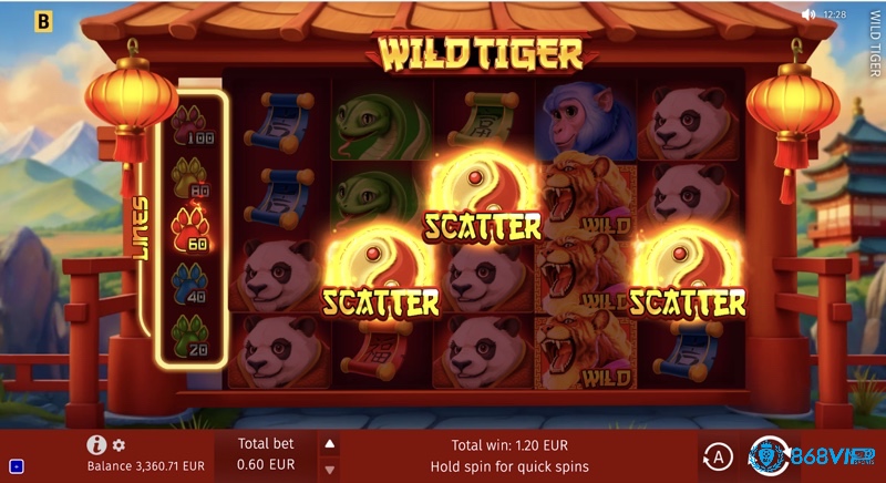 Tỷ lệ trả thưởng của Game Slot Wild Wild Tiger cực hấp dẫn tương ứng với các biểu tượng khác nhau