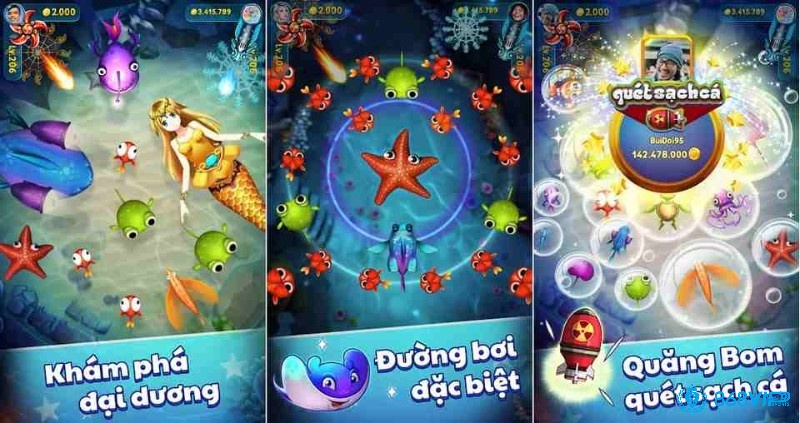 Dùng bom càn quét có sức công phá vô cùng mạnh mẽ có thể tiêu diệt được tất cả các loại cá trên màn hình