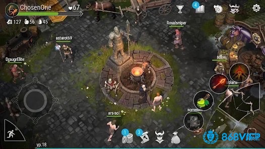 Giao diện gameplay Frostborn: Coop Survival với cơ chế hợp tác 4 người chơi độc đáo