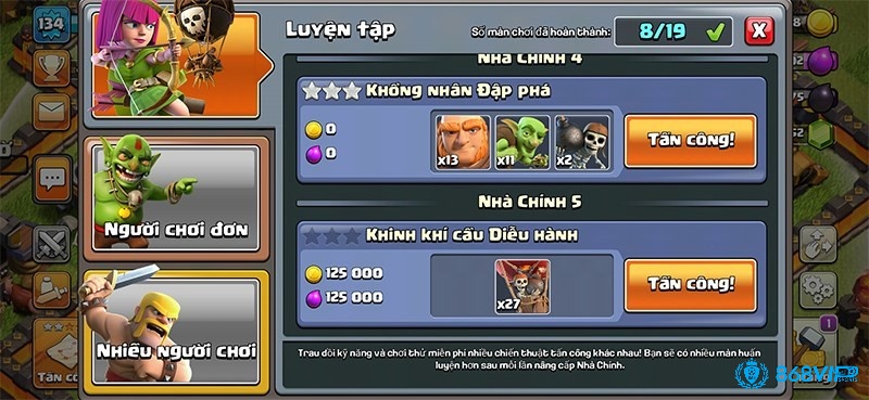 Game Clash of Clans có nhiều chế độ chơi đa dạng để người chơi lựa chọn
