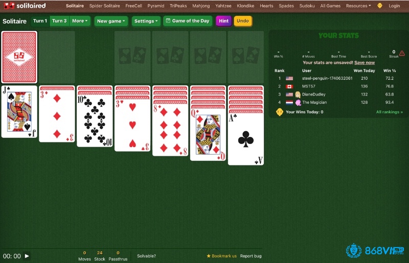 Luật chơi của game solitaire đơn giản những không kém phần hấp dẫn dành cho anh em
